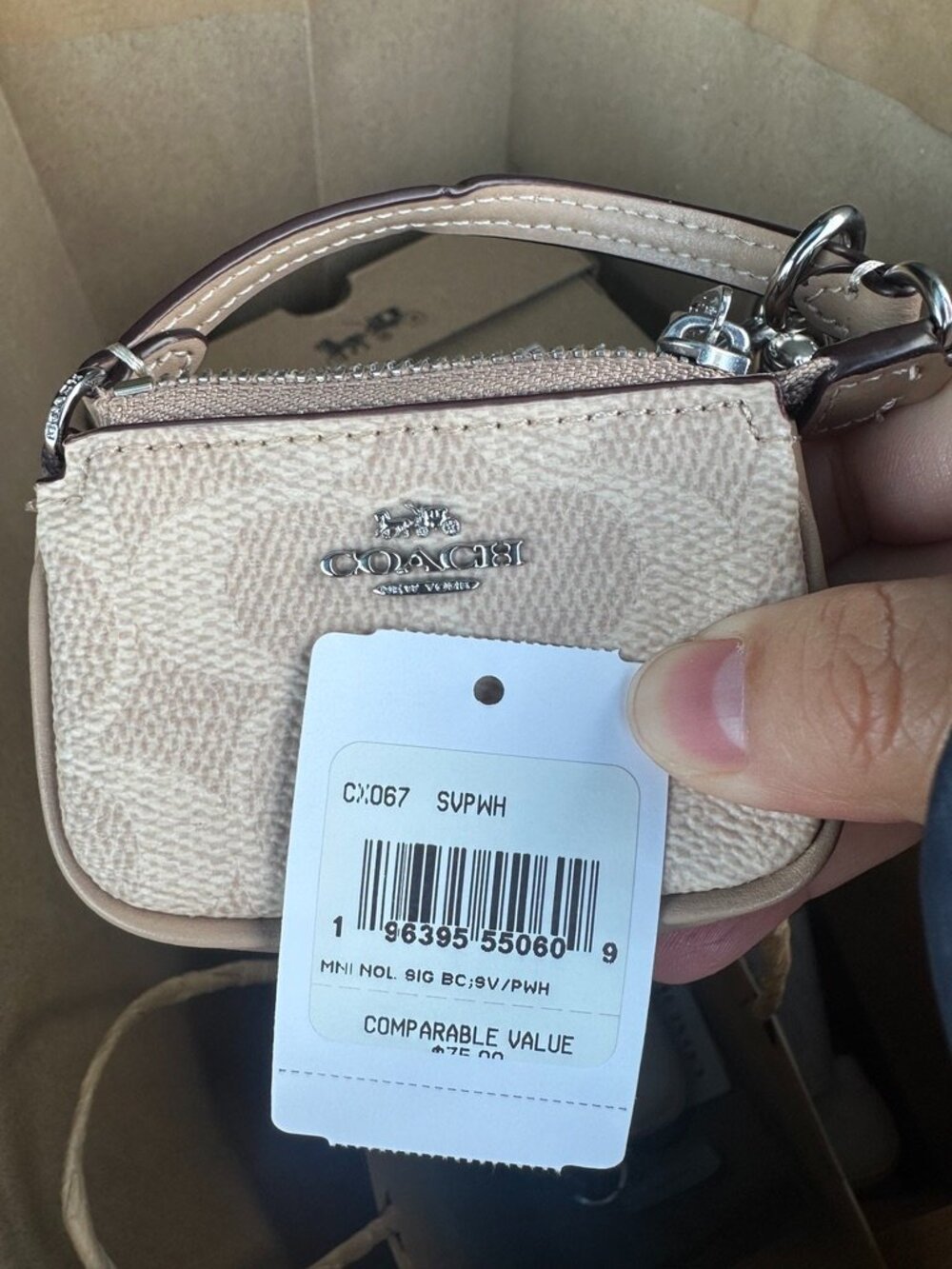 NWT! Coach CX067 Mini Nolita Bag Charm In Signature Chambray Silver/Sand - Picture 7 of 7
